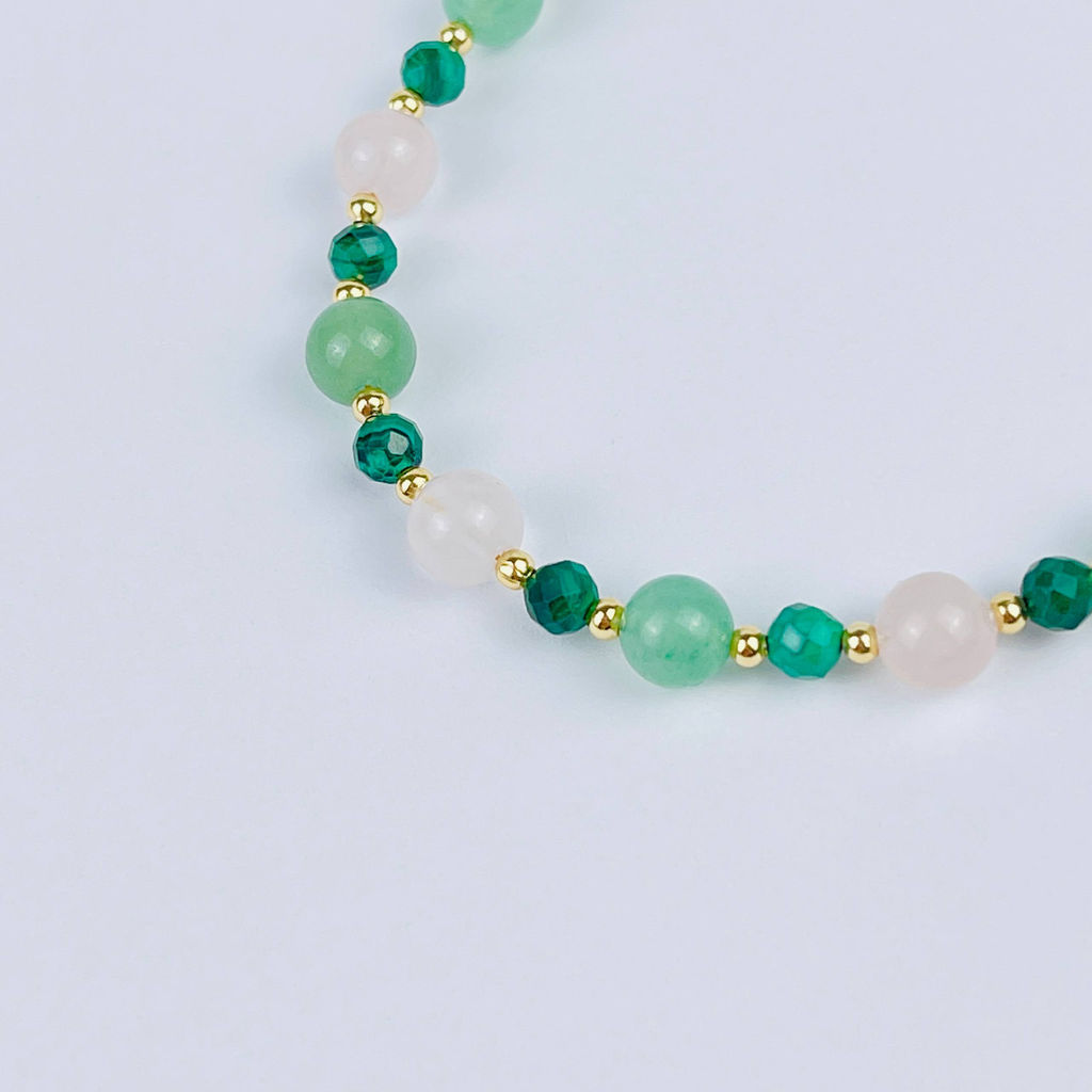 Браслет (Анахата) регулируемый из Малахита, Розового кварца и Авантюрина - Радуга самоцветов фото 4