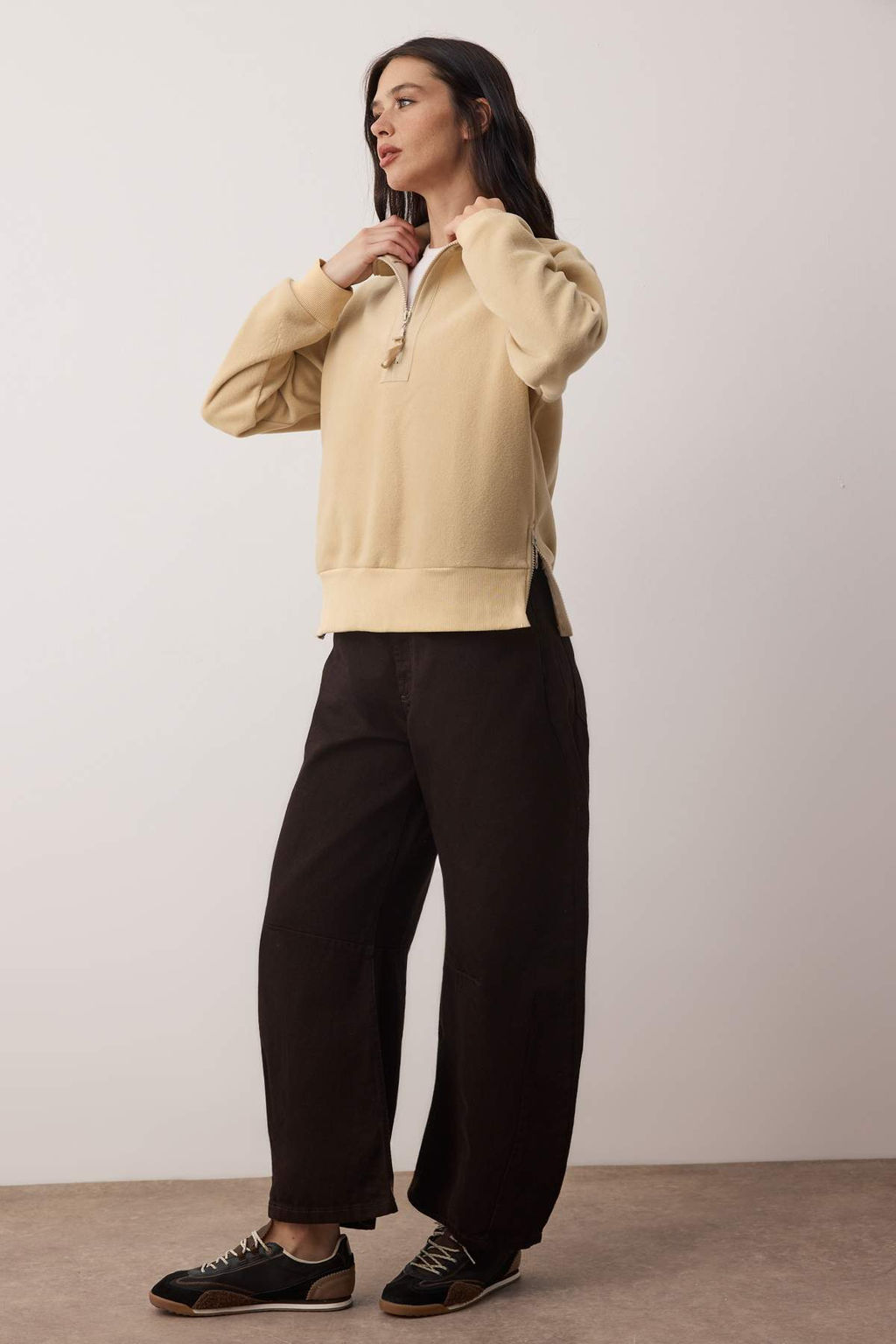 Antrasit Regular/Normal Kal?p Fermuar Detayl? Dik Yaka Polar Kal?n Orme Sweatshirt TWOAW26SW00026 - Trendyolmilla фото 5