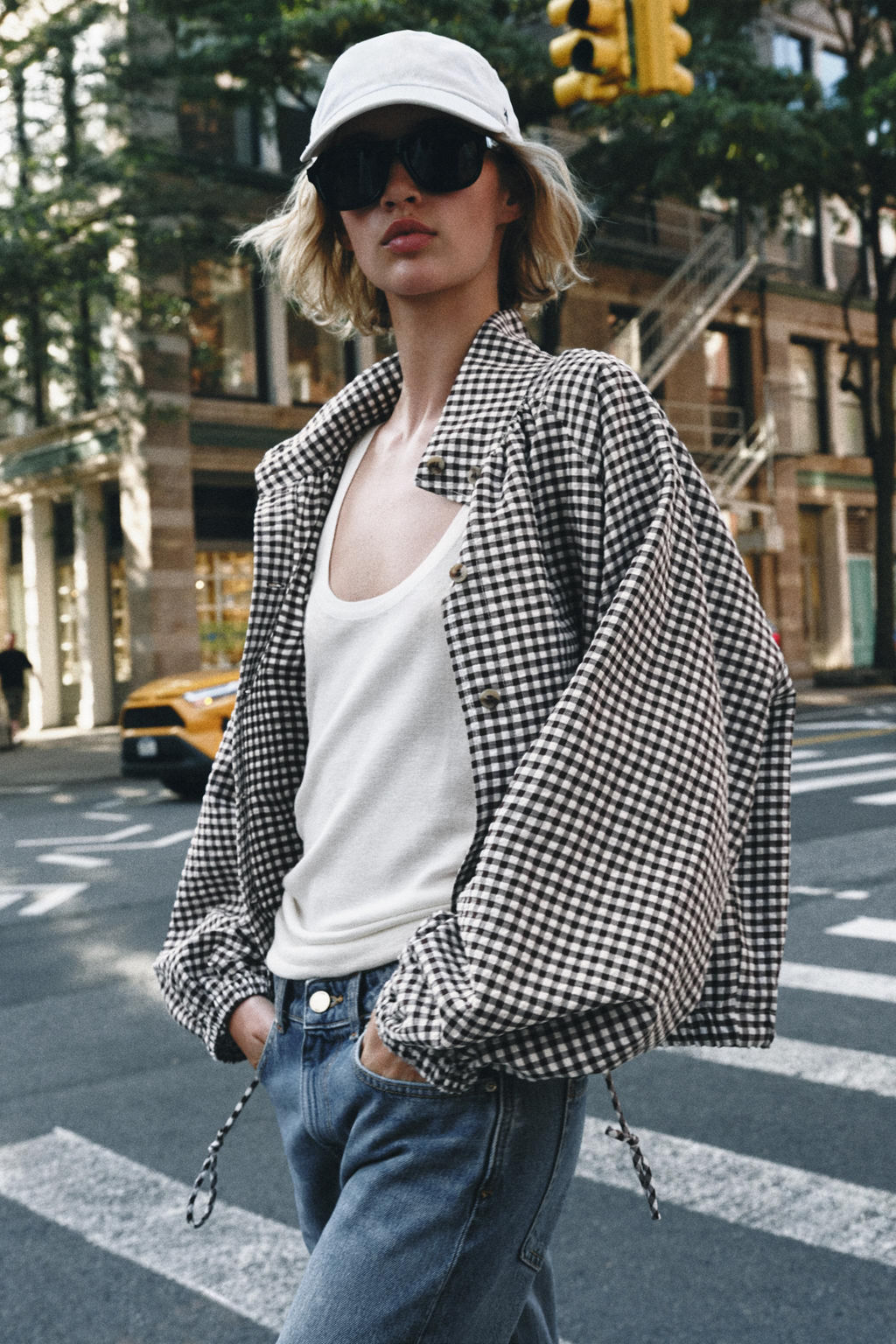 CHAQUETA CUADROS / Marr?n / Crudo