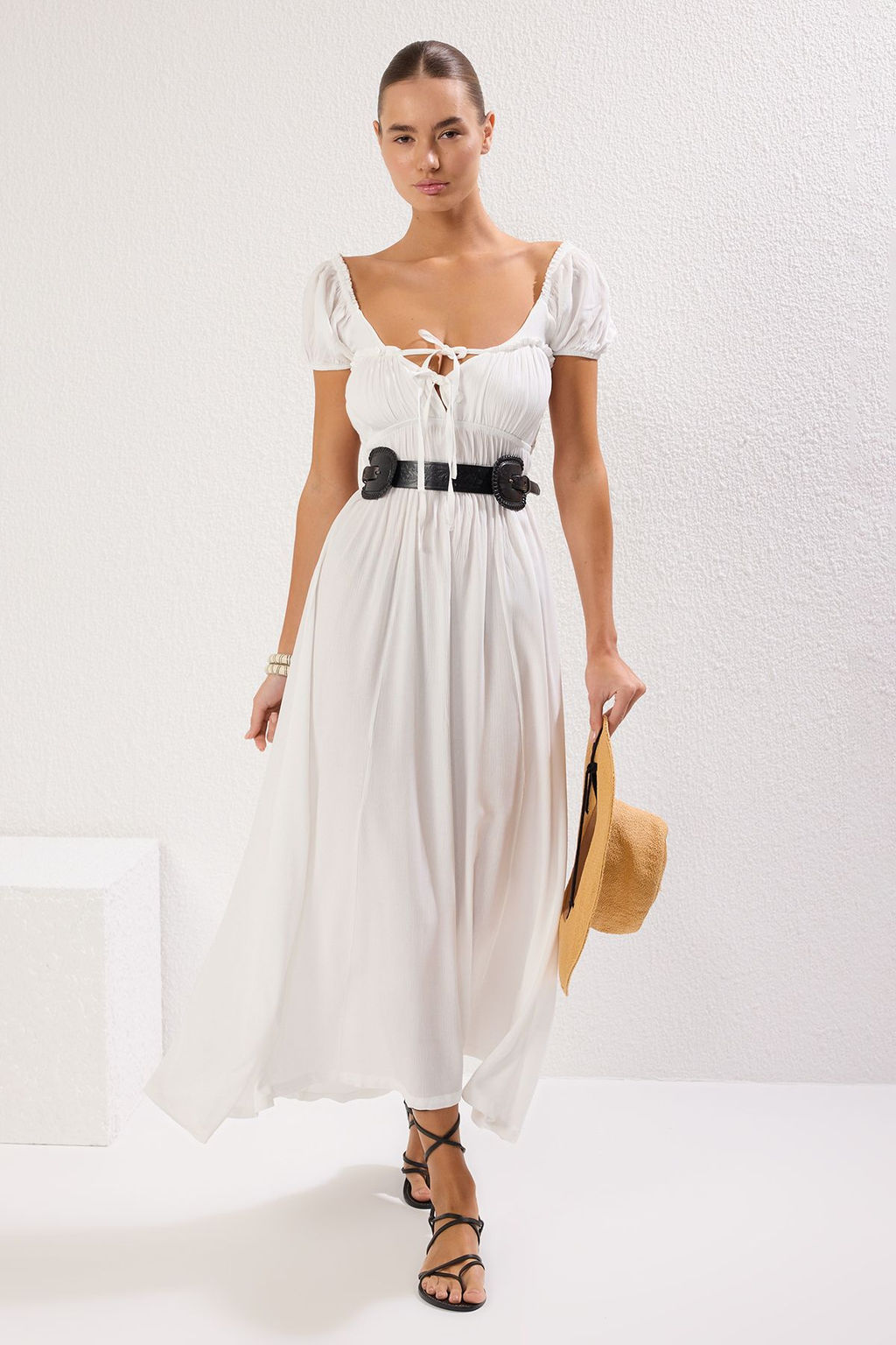 Trendyolmilla Plaj Giyim Ekru Maxi Dokuma Gipe Detayl? Elbise TBESS25EL00030  фото 10