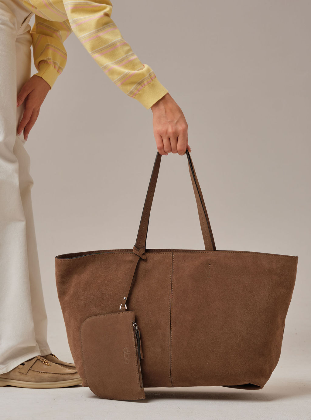 Замшевая сумка шоппер Texas DBR 31390 серо-коричневый  фото 4