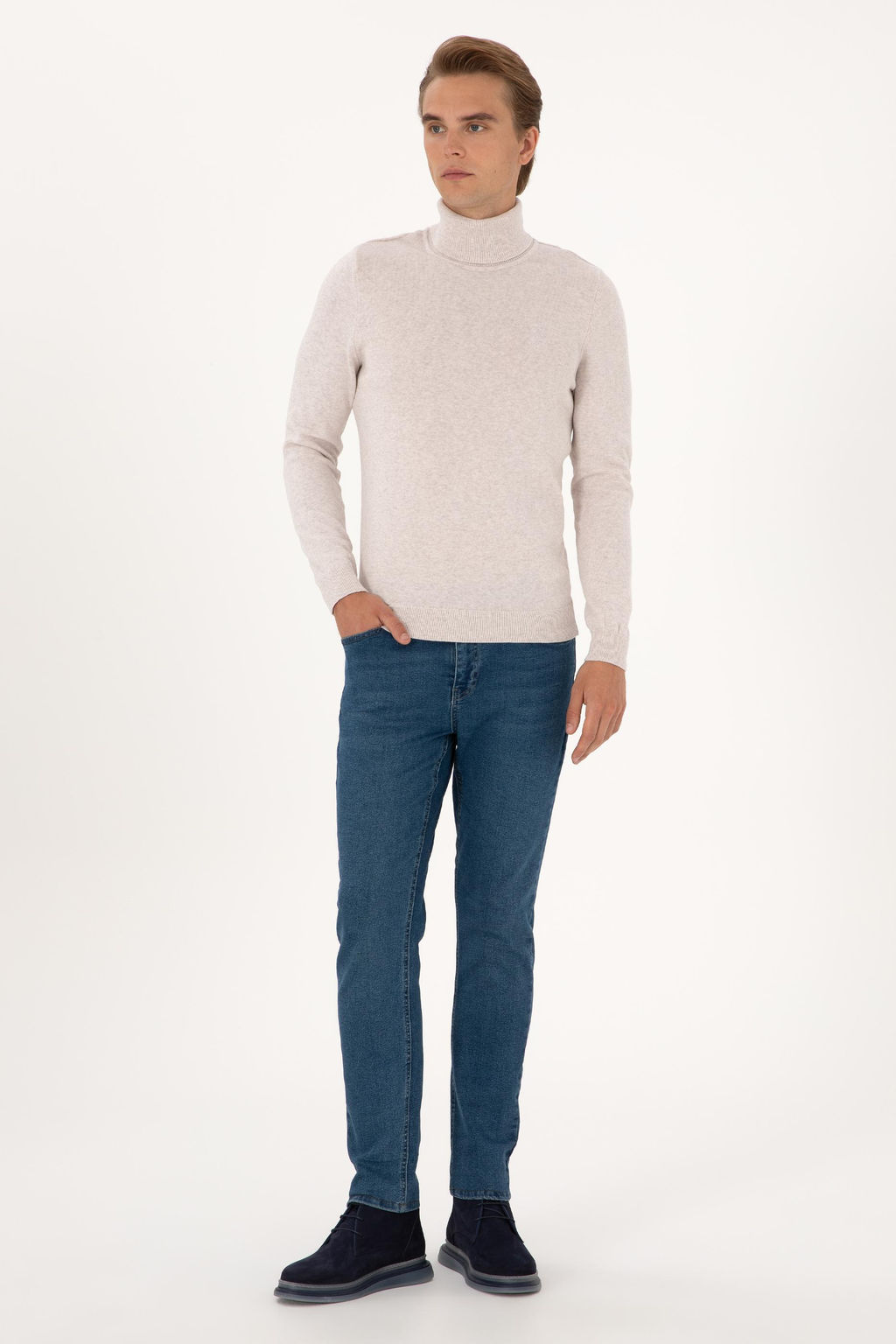 Erkek Slim Fit Bo_azl_ Yaka Ta_ Basic Kazak - U.s. polo assn фото 4