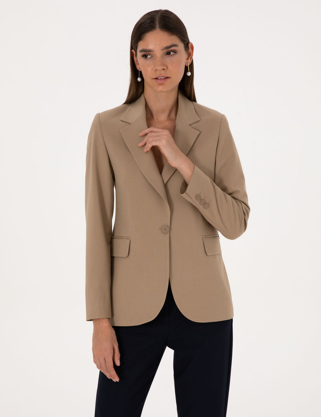 Bej Slim Fit Ceket