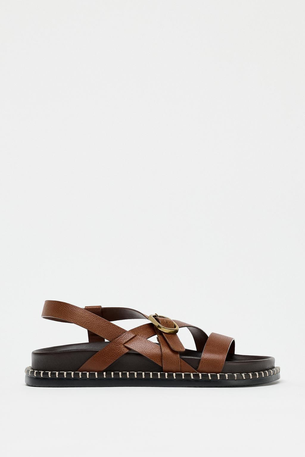FLAT LEATHER SANDALS WITH CRISS-CROSS STRAPS - Zara фото 5
