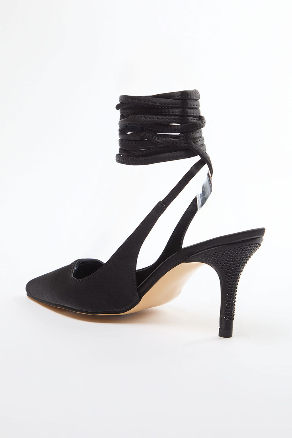 Trendyol Shoes Siyah Saten Parlak Tas Islemeli Baglama Detayl? Abiye Kad?n Ince Topuklu Ayakkab? TAKAW25TO00005 - Trendyolmilla фото 5
