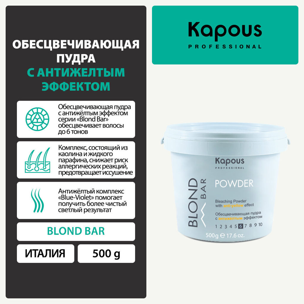 500 гр Blond Bar Обесцвечивающая пудра с антижелтым эффектом серии Blond Bar - Kapous professional фото 4