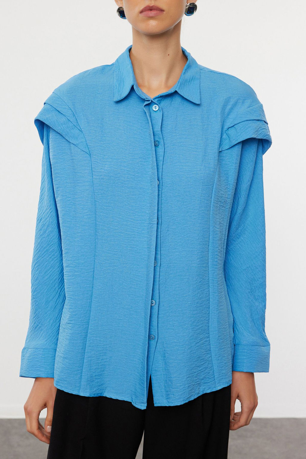 Mavi Omuz Volanl? Dokuma Gomlek TWOAW22GO0375 - Trendyolmilla фото 3