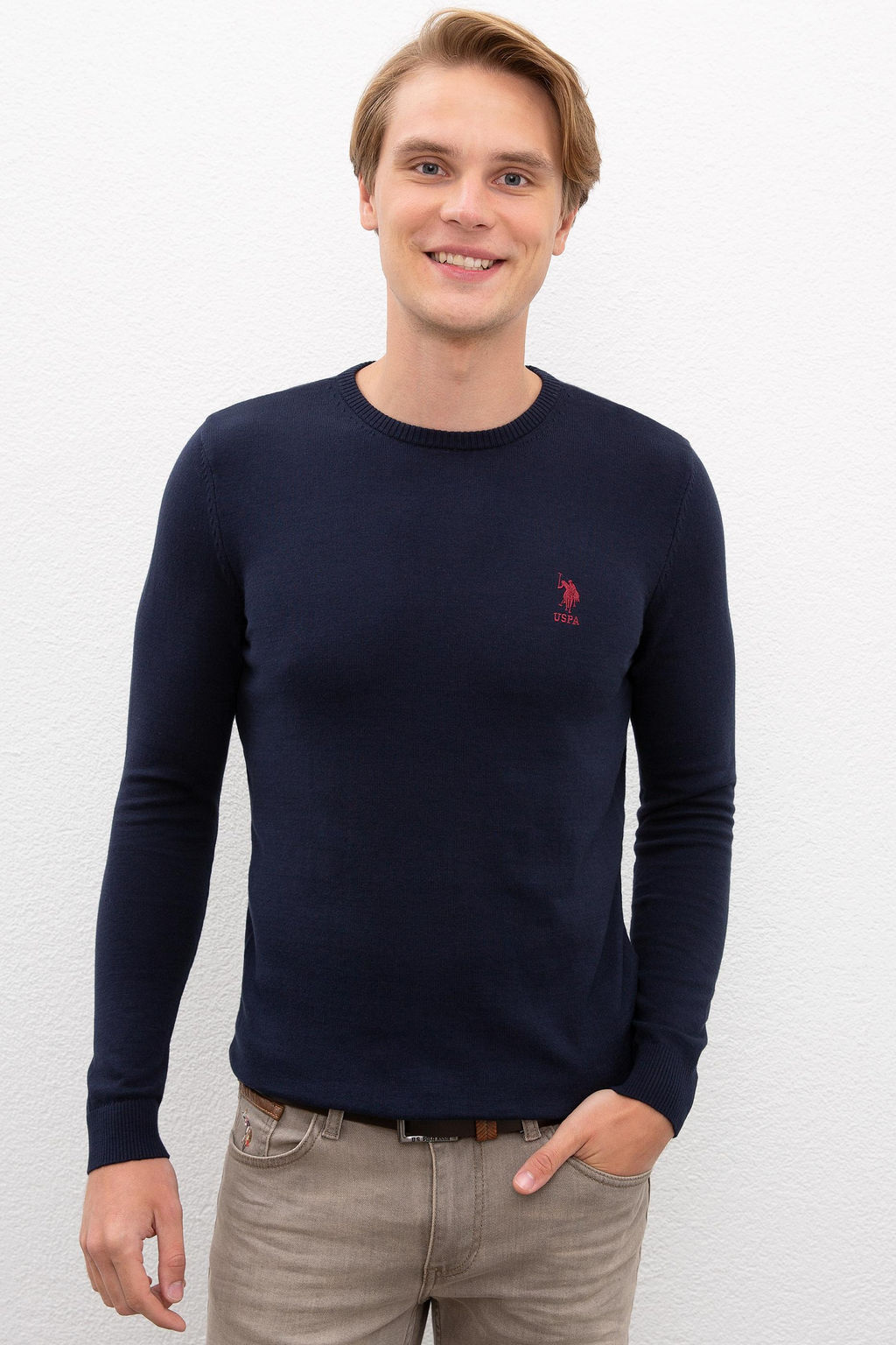 U. S. Polo Assn / Мужской трикотажный свитер темно-синего цвета с круглым вырезом Basic - U.s. polo assn фото 6