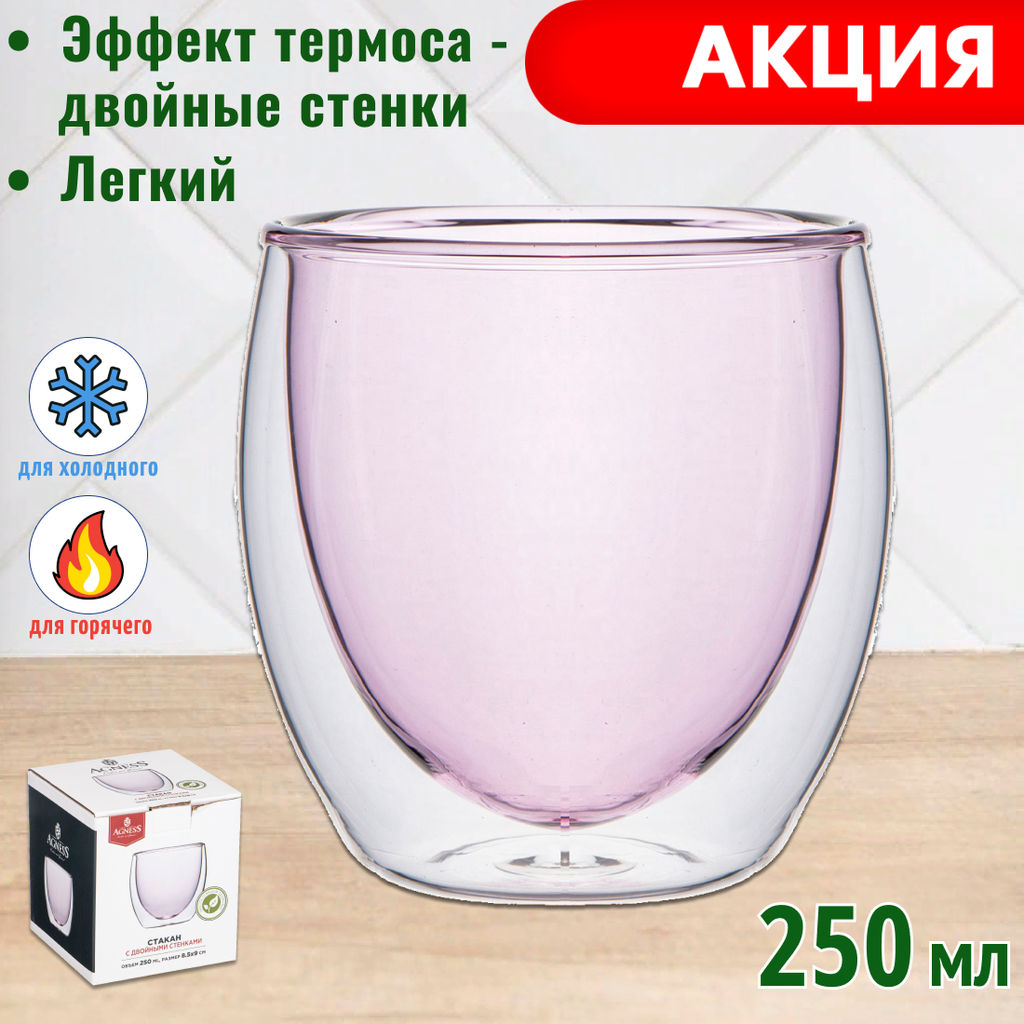 СТАКАН С ДВОЙНЫМИ СТЕНКАМИ DOUBLE-WALL 250 МЛ. ДИАМЕТР=8,5 СМ. ВЫСОТА=9 СМ