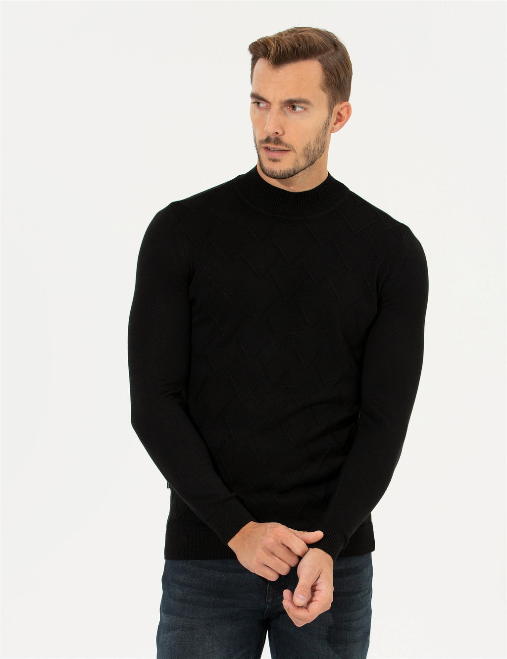 Siyah Slim Fit Bal_k__ Yaka Triko Kazak - Pierre cardin фото 3