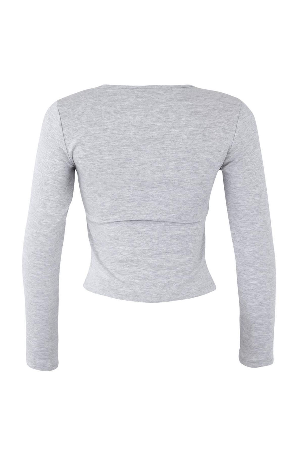 Gri Melanj Fitted/Vucuda Oturan Yar?m Fermuarl? Cift Katl? Orme Bluz TWOAW26BZ00031
