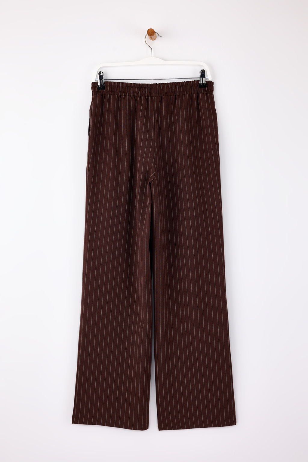 Kahverengi Stoperli Cizgili Straight/Duz Kesim Beli Lastikli Pantolon TWOSS26PL00021 - Trendyolmilla фото 8