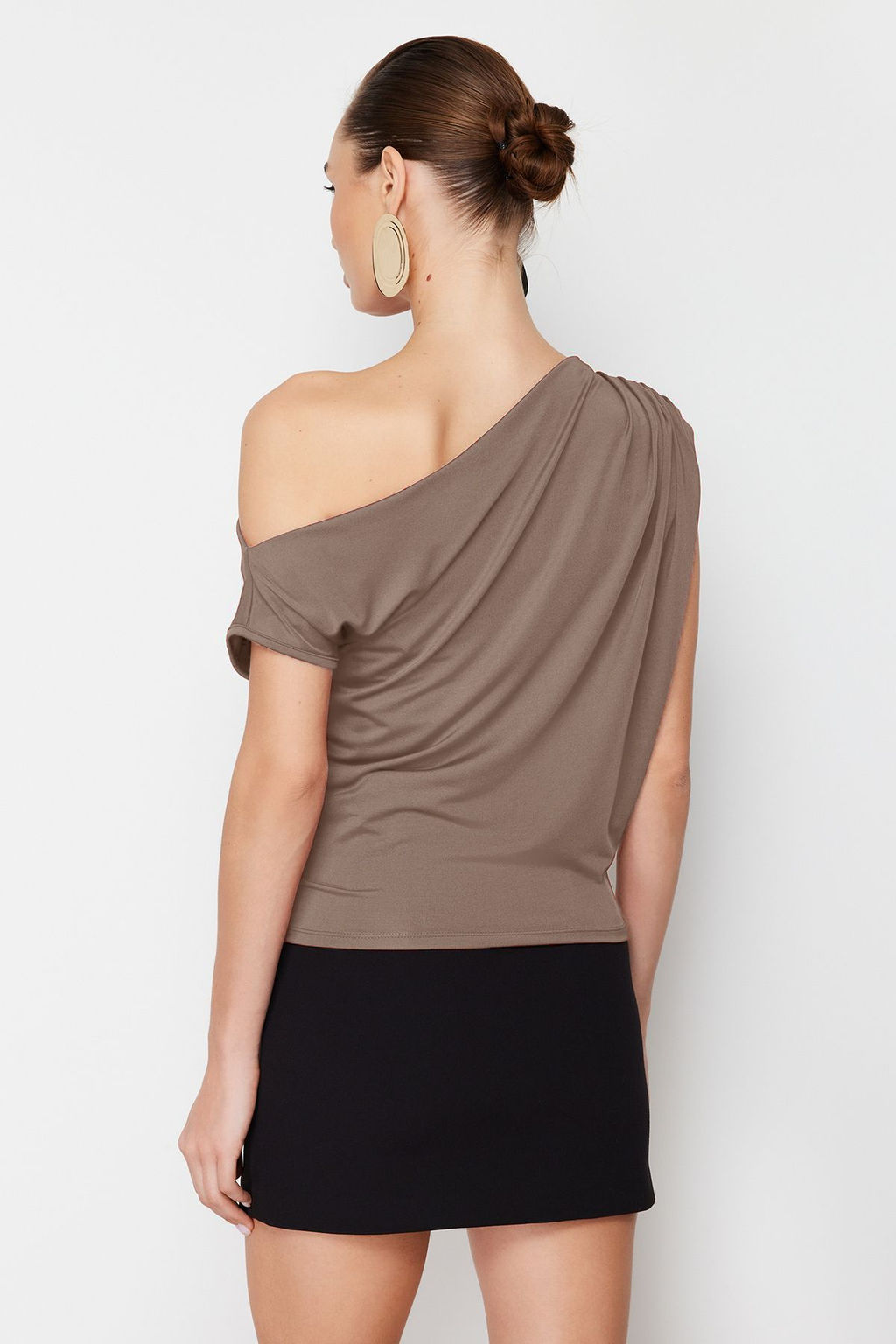 Vizon Regular/Normal Kal?p Asimetrik Yaka S?f?r Kol C?tc?tl? Esnek Orme Bluz TWOSS24BZ00396