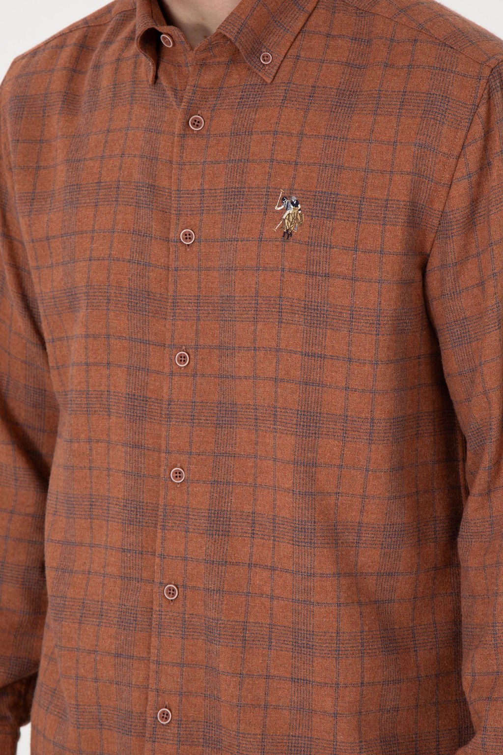 Мужская рубашка с длинным рукавом кирпичного цвета Неожиданная скидка в корзине - U.s. polo assn фото 7