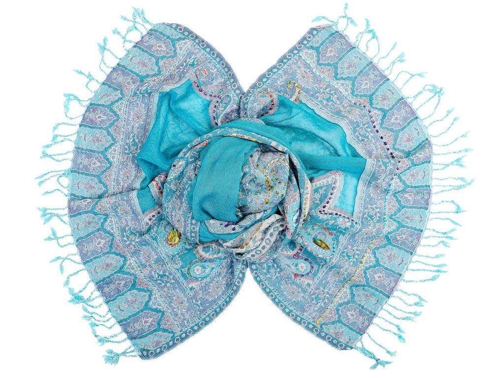 Палантин с вышивкой (шерсть вареная) в ассортименте №Тк903/21 - Ганг фото 2