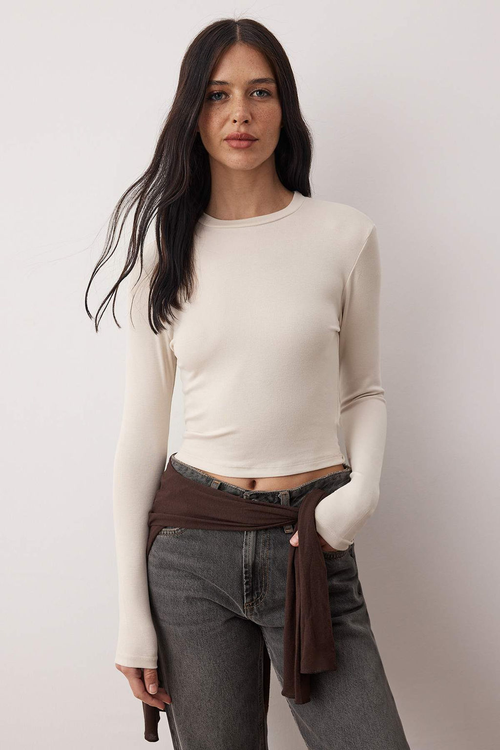 Tas-Koyu Kahverengi Ikili Paket Crop/K?sa Fitted/Vucuda Oturan Orme Bluz TWOAW25BZ00061