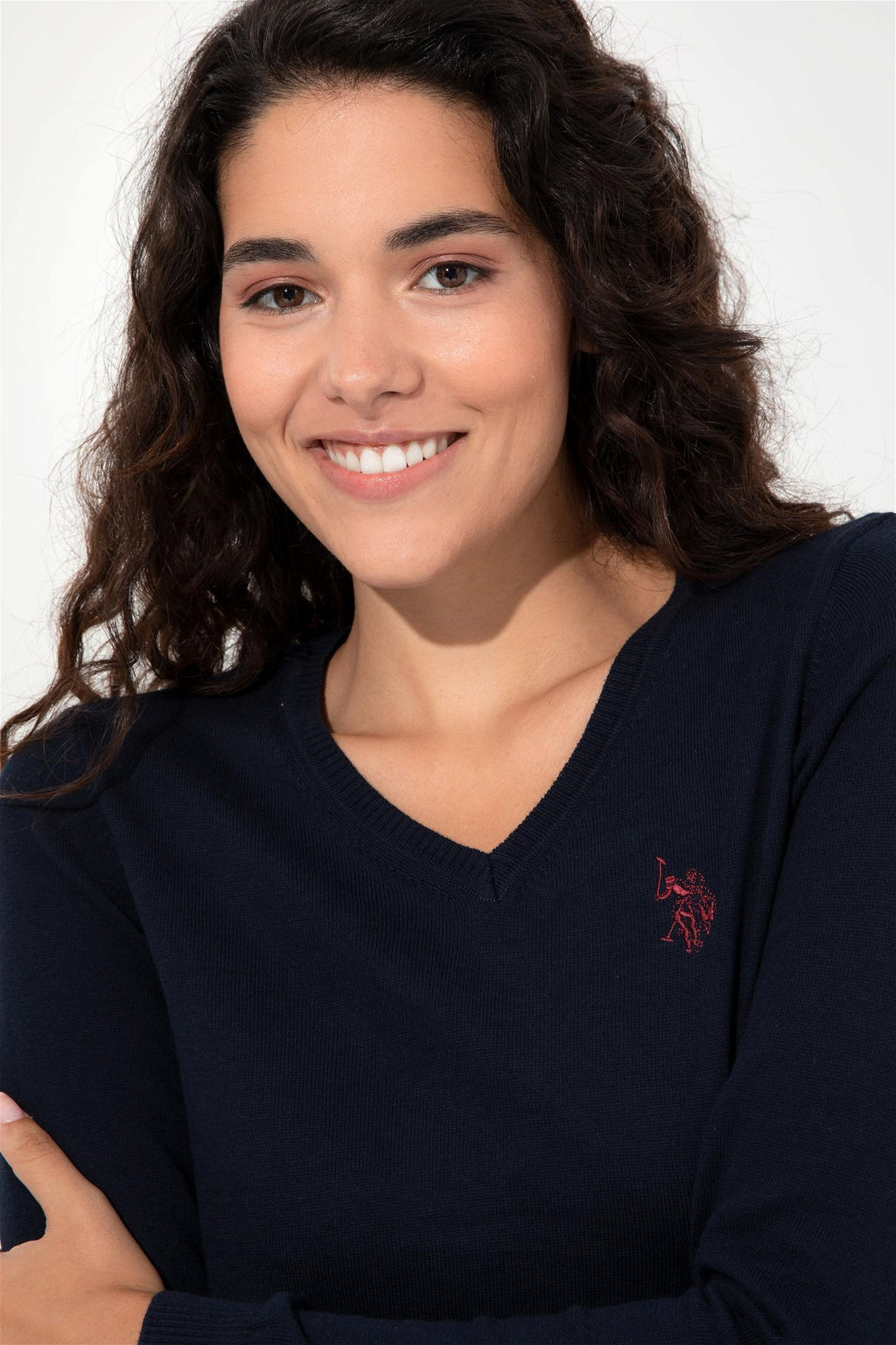 U. S. Polo Assn Женский темно-синий базовый свитер с v-образным вырезом - U.s. polo assn фото 10