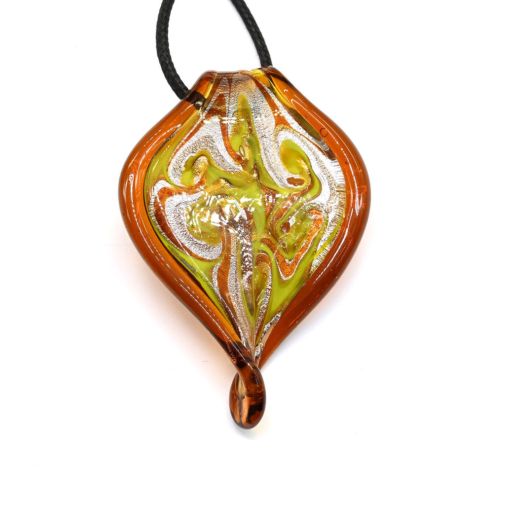 Стеклянный кулон ручной работы Лист 40*60мм цв.коньячный