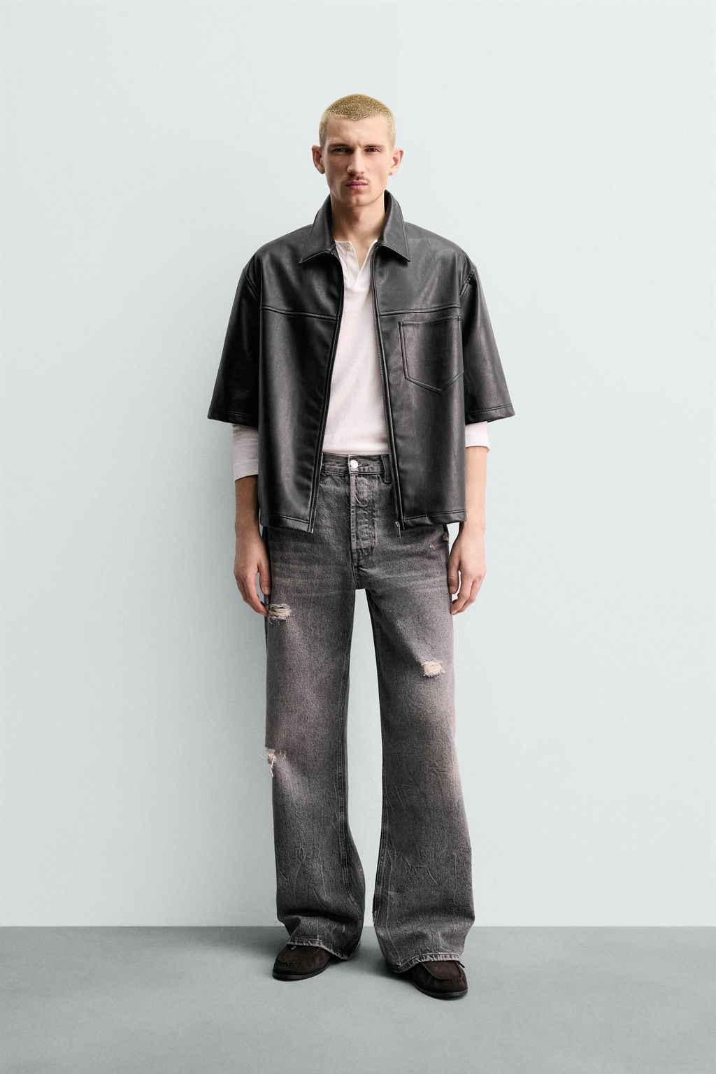 SOBRECAMISA RELAXED FIT EFECTO PIEL / Negro