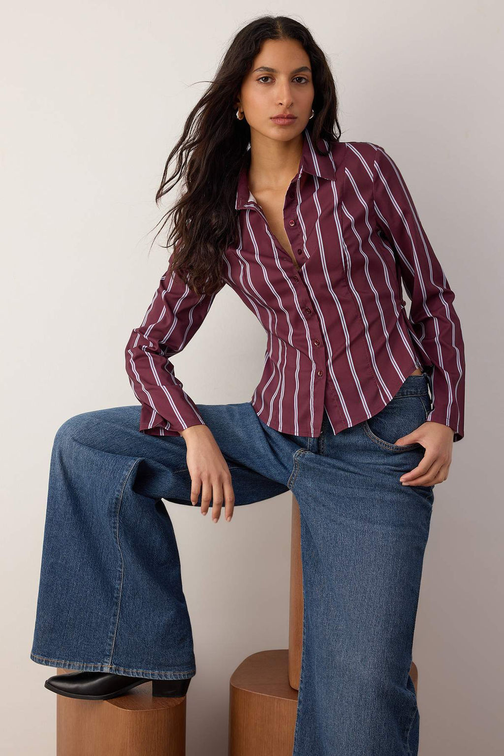 Sar?-Cok Renkli Belden Buzgulu Fitted Kollar? Genis Gomlek TWOAW26GO00013 - Trendyolmilla фото 6