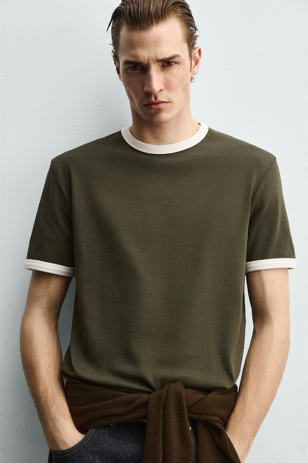 CAMISETA RIB CONTRASTE B?SICA / Verde - Zara фото 5