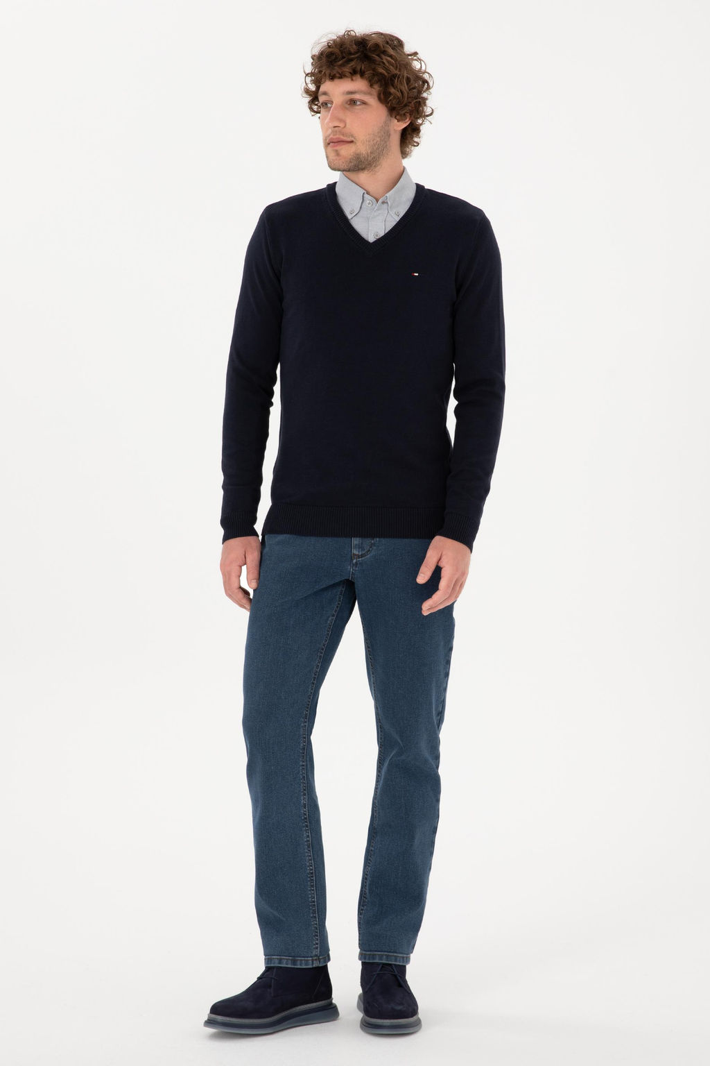 Erkek Slim Fit V Yaka Lacivert Basic Kazak - U.s. polo assn фото 4