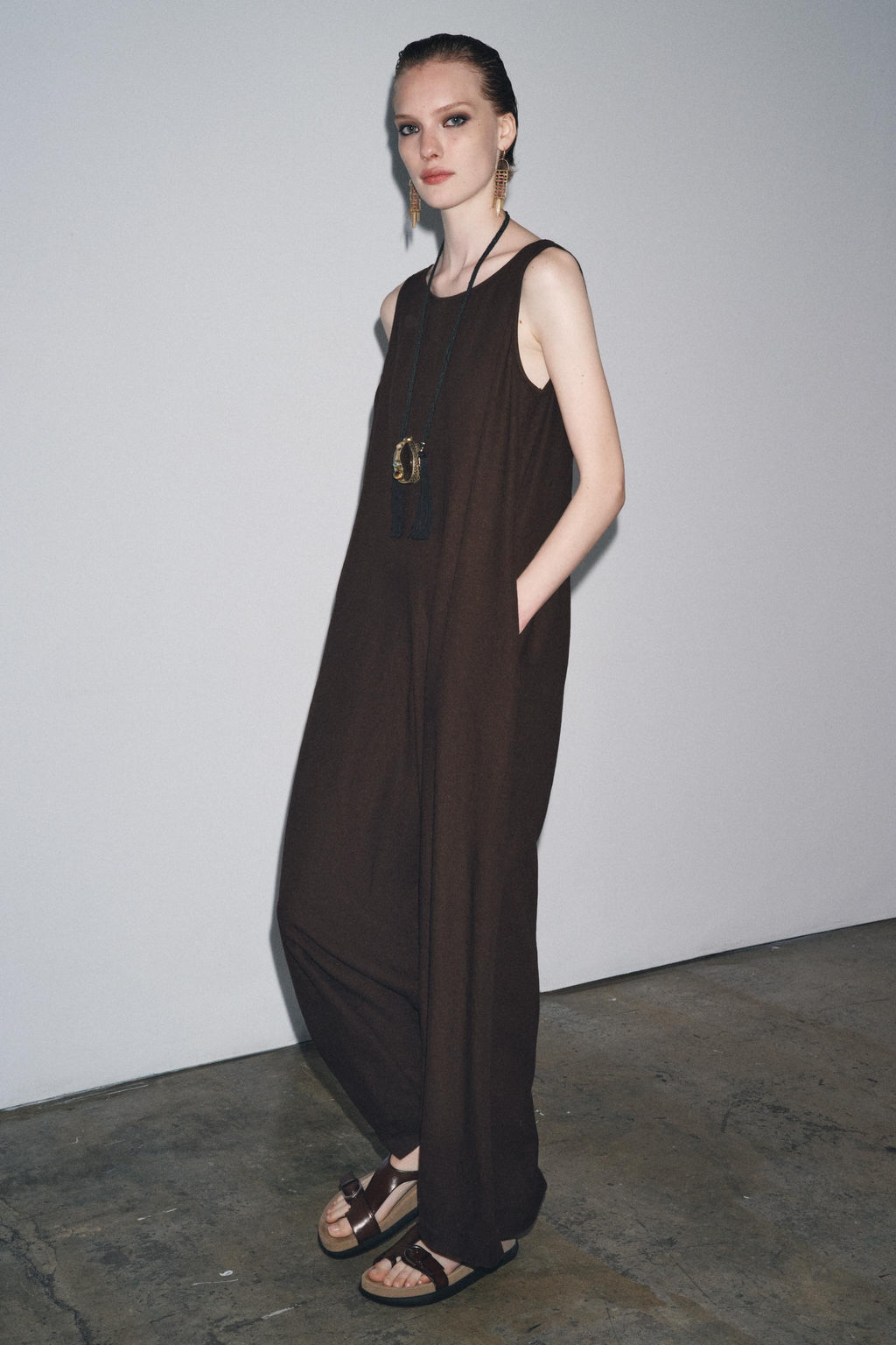 ZW COLLECTION LINEN BLEND LONG JUMPSUIT - Zara фото 7