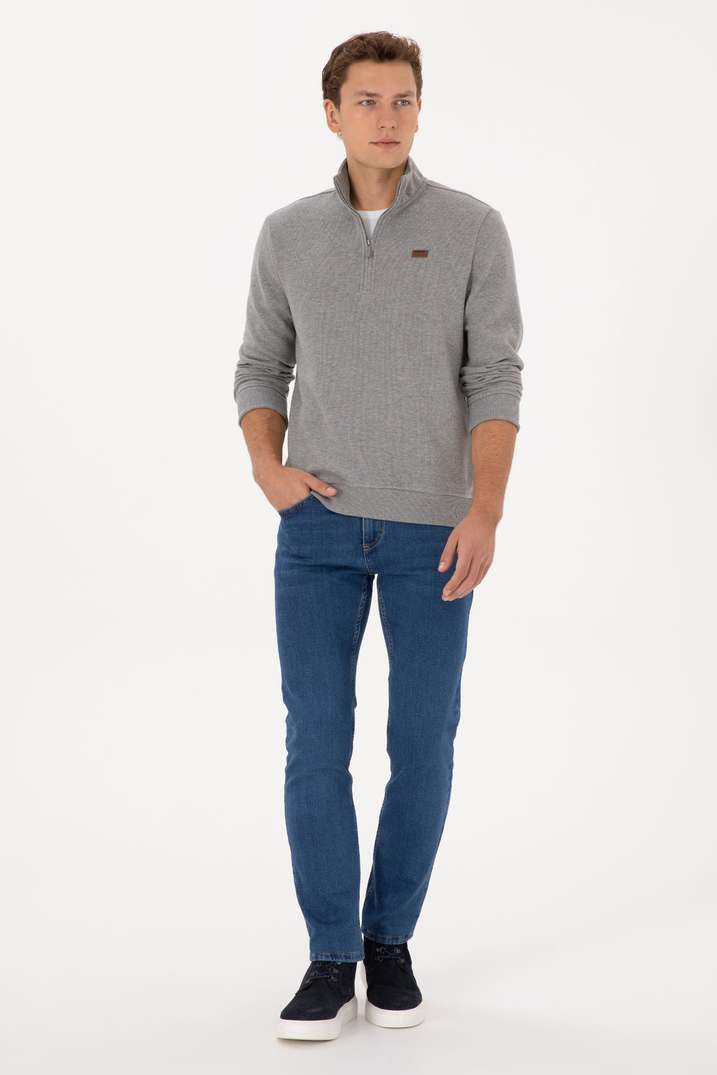 Erkek Regular Fit Yar_m Fermuarl_ Gri Melanj Basic Sweatshirt - U.s. polo assn фото 11