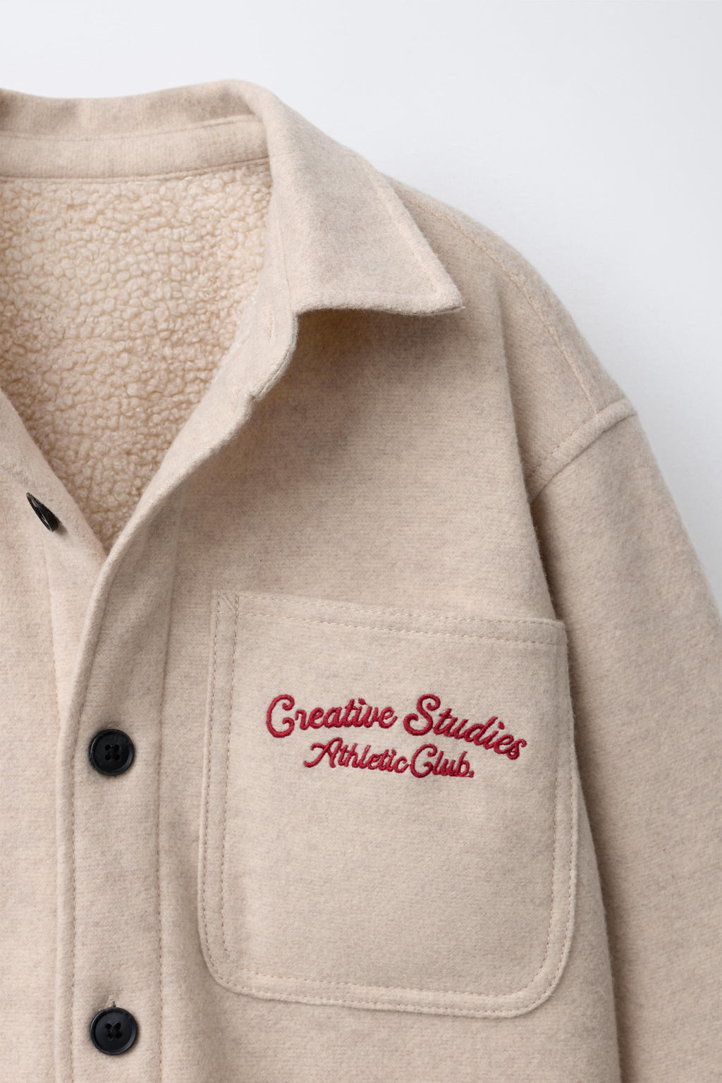 FLANNEL FAUX SHEARLING OVERSHIRT - Zara фото 3