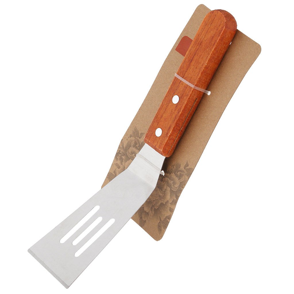 "Берта" Лопатка кулинарная с прорезями из нержавеющей стали 23,3х5,5х3см, 9,5х5,5см, деревянная ручка, на картоне (Китай)