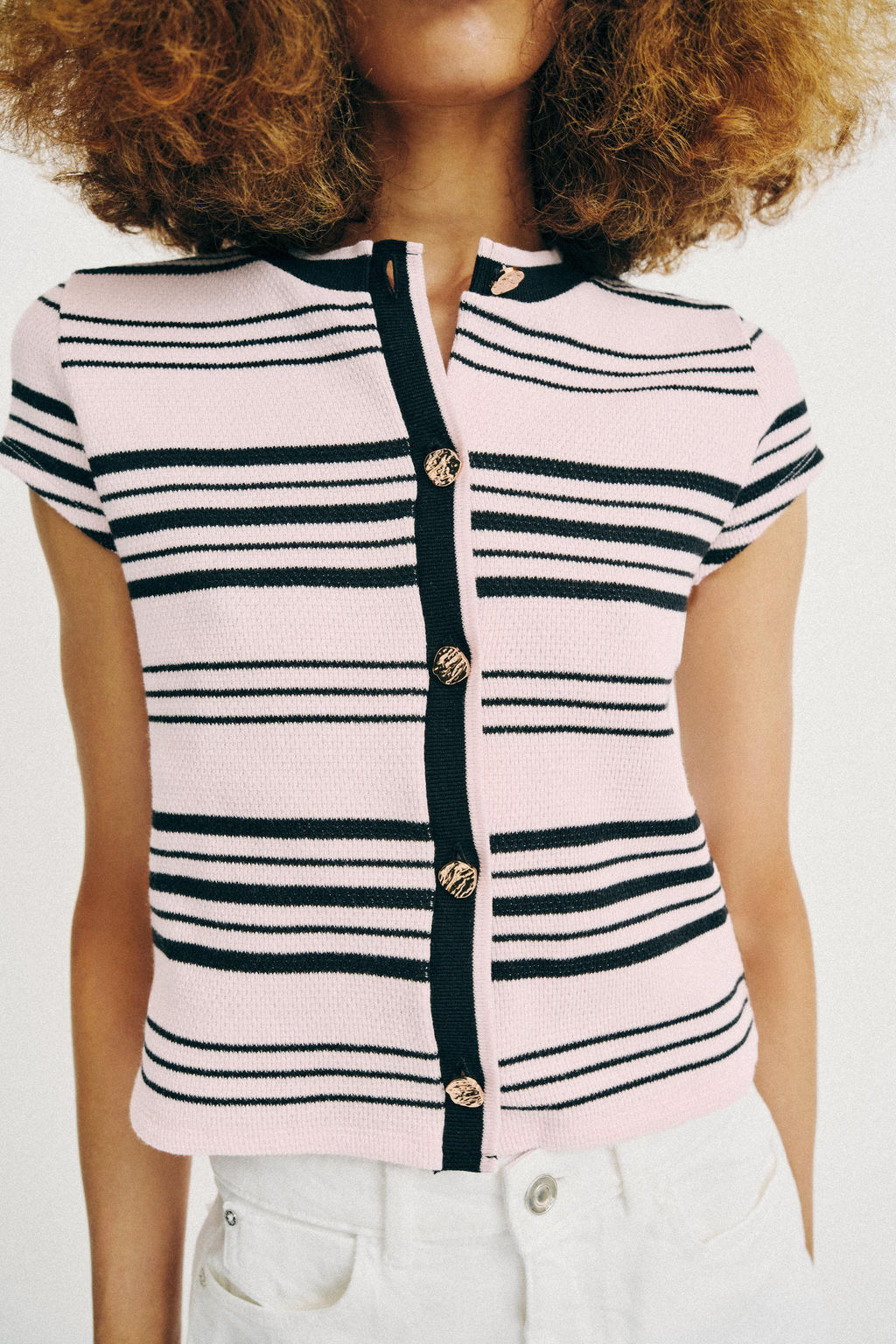TOP RAYAS BOTONES / Rosa