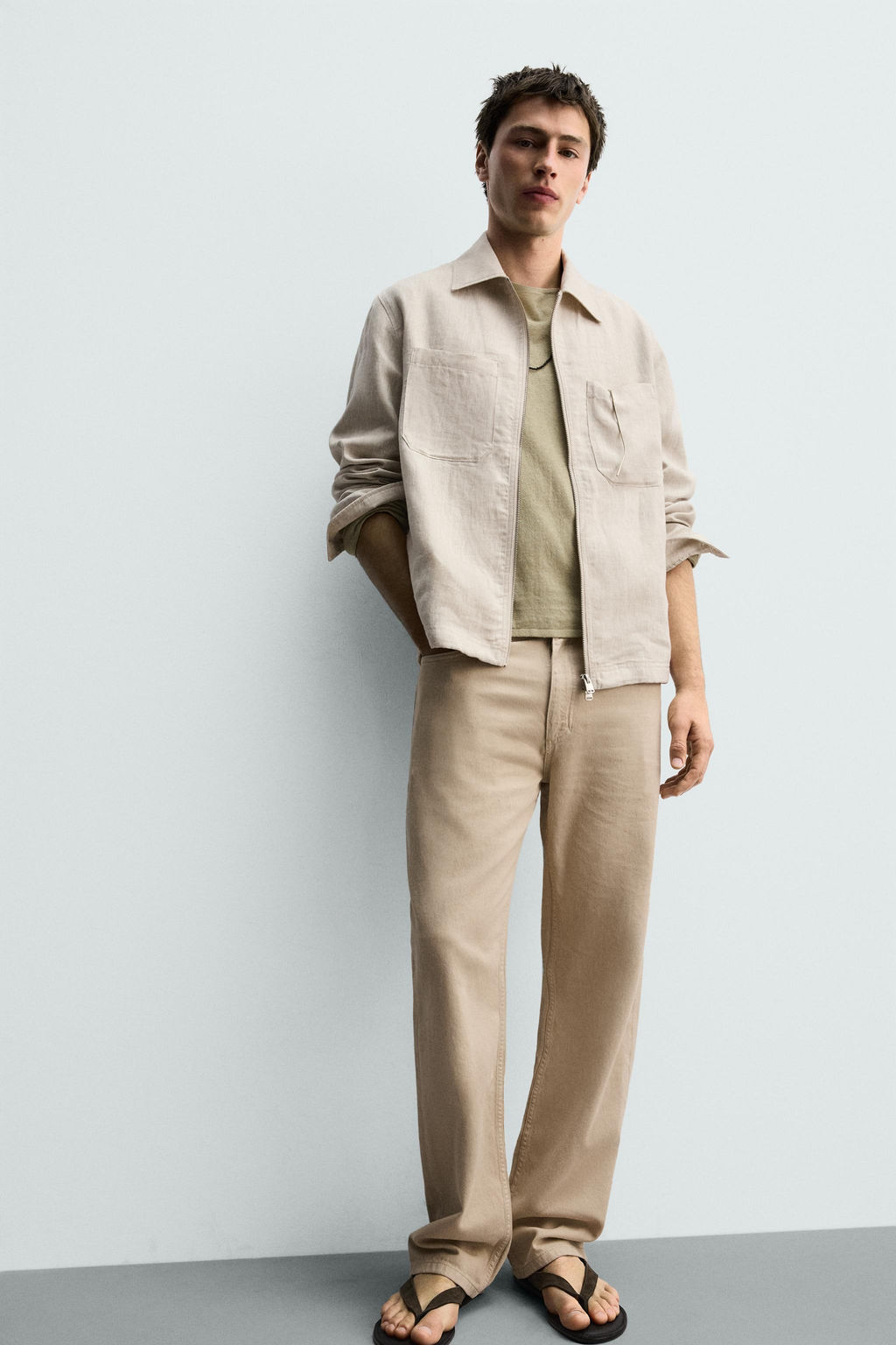 SOBRECAMISA 100% LINO CREMALLERA / Beige claro - Zara фото 7