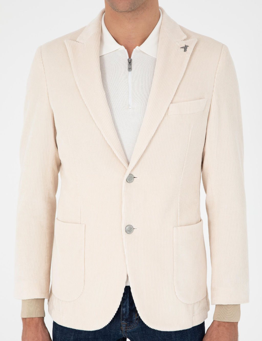 Ekru Slim Fit K_rlang__ Yaka Kadife Ceket
