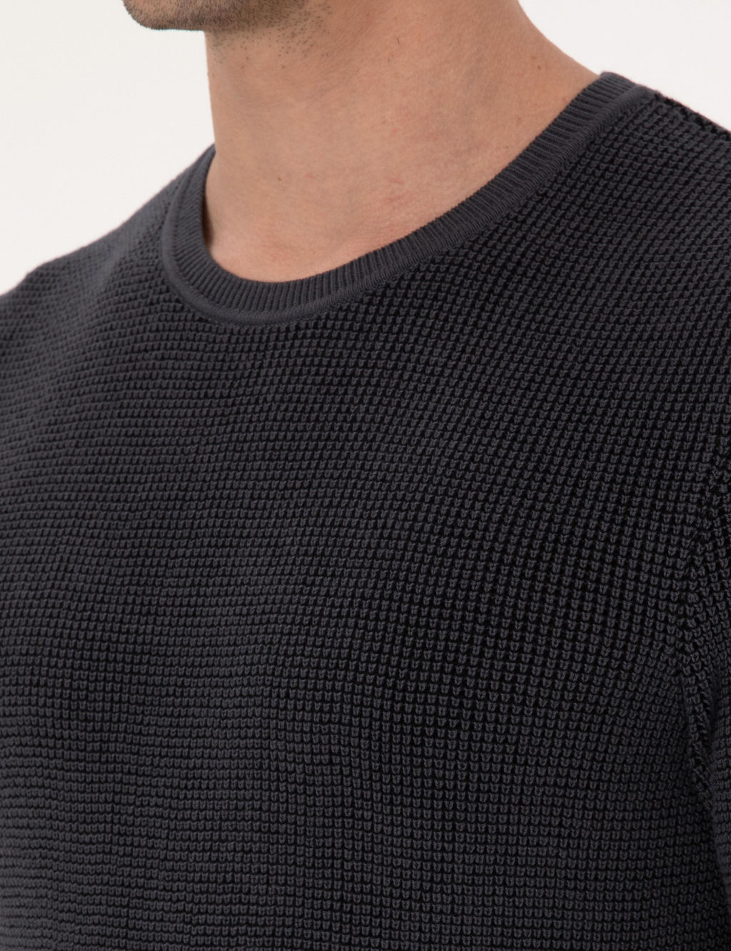 Antrasit Slim Fit Pamuk Kar___ml_ Bisiklet Yaka Triko Kazak - Cacharel фото 7