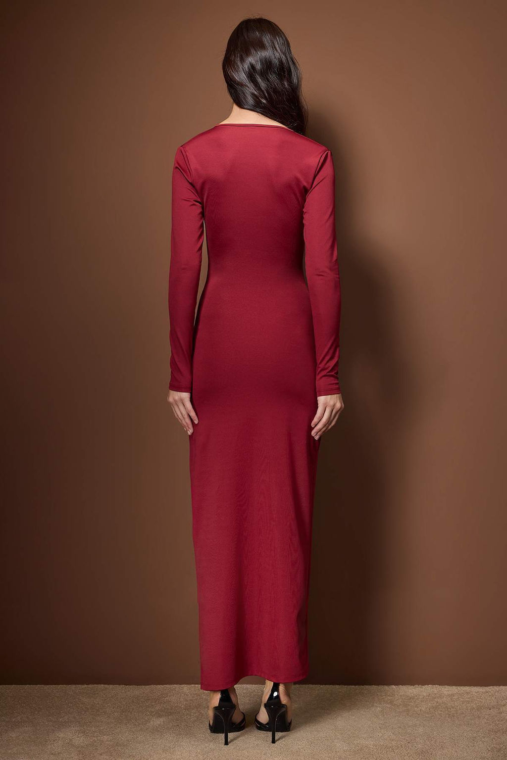 Bordo Vucuda Oturan Orme S?k Maxi Abiye Gece Mezuniyet Elbisesi TPRAW26AE00015