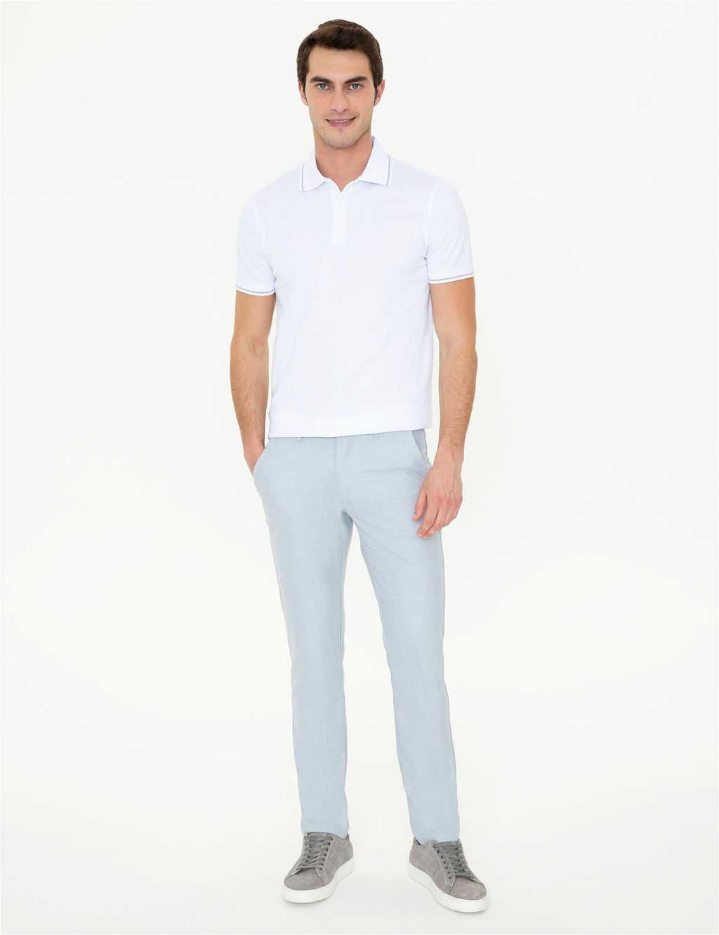 A__k Mavi Slim Fit Beli Lastikli Kanvas Pantolon