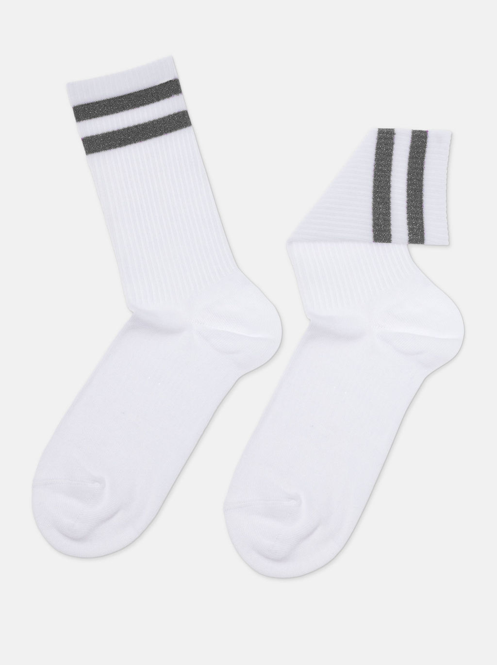 Цена за 2 пары. Носки Классические CONTE ACTIVE Хлопковые носки с яркими полосками из люрекса белый-серый - Conte elegant фото 4