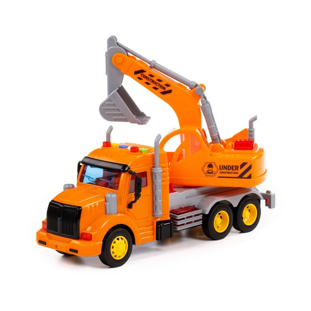 Профи, автомобиль-экскаватор инерционный (со светом и звуком) (оранжевый) (в коробке) - Полесье фото 3