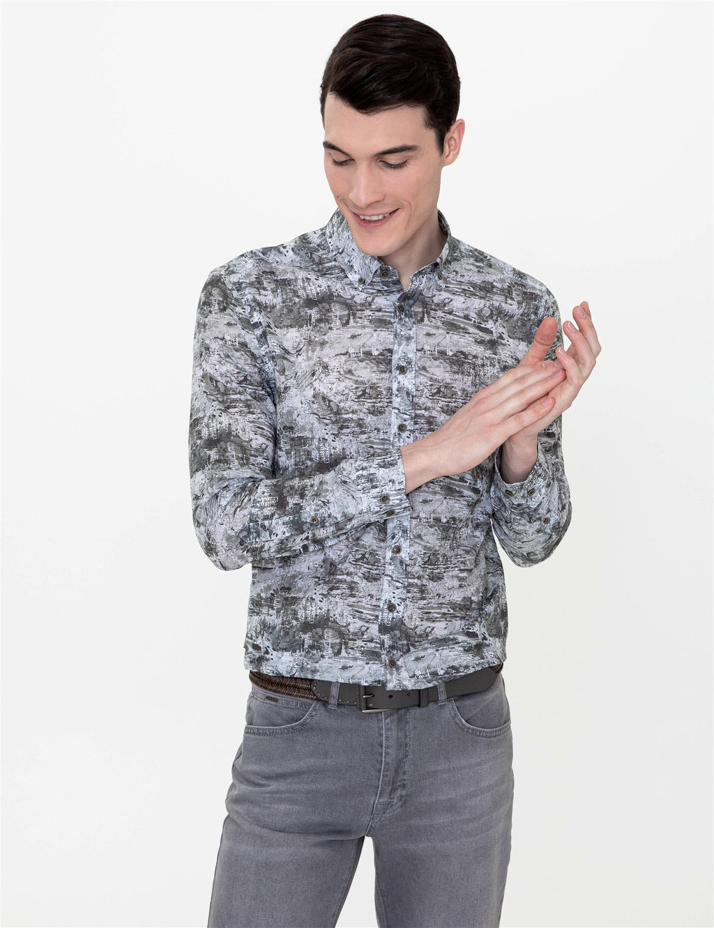 Haki Slim Fit Uzun Kollu G_mlek - Pierre cardin фото 3