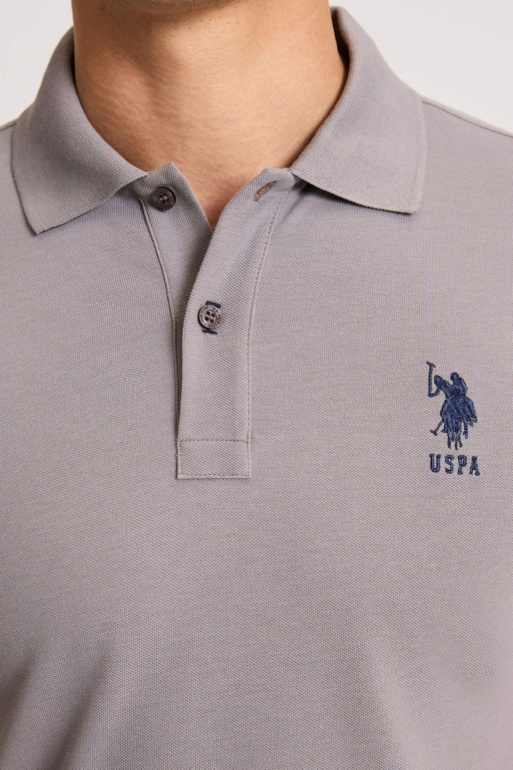 Erkek Slim Fit Polo Yaka Gri Basic Ti__rt