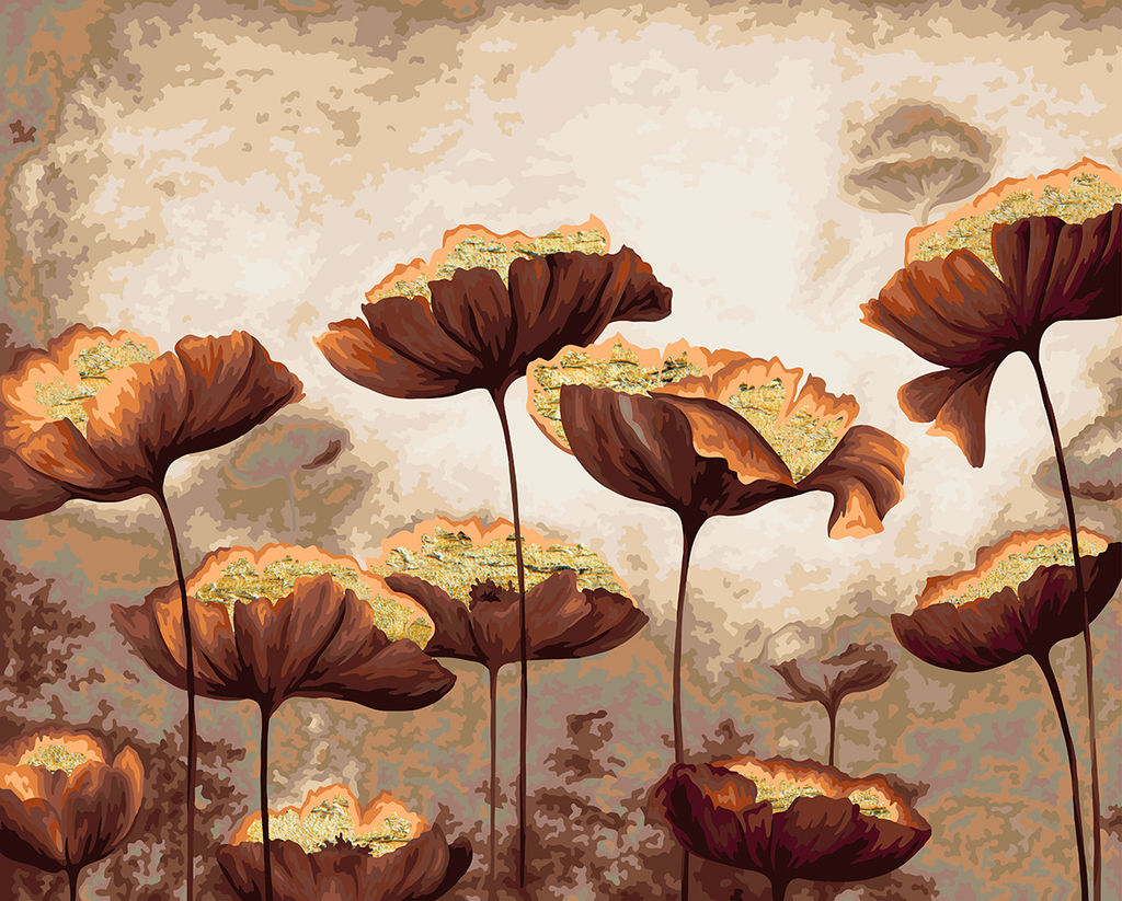 ФРЕЯ PNB/PLPT-267 Набор для раскрашивания по номерам ( с поталью ) 50 х 40 см Золотые маки