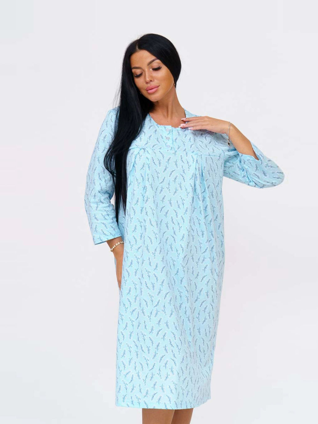 Ночная сорочка женская, цвет голубой белый