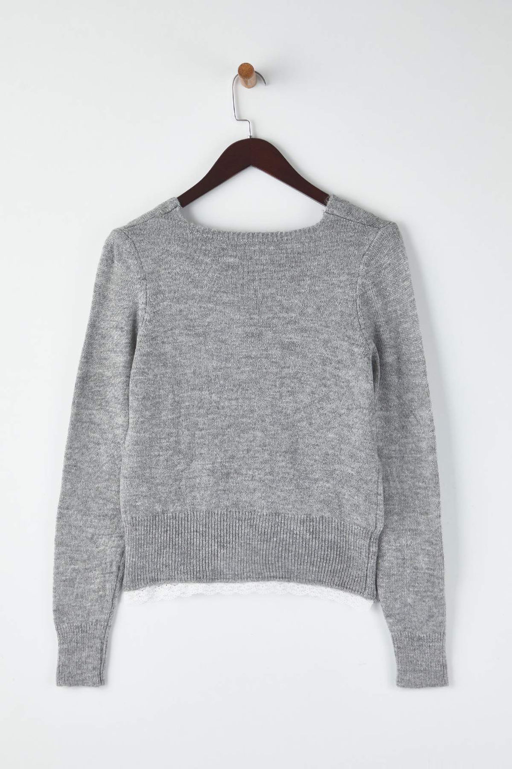 Gri Dantel Garnili Detayl? Triko H?rka TWOAW26HI00211 - Trendyolmilla фото 6