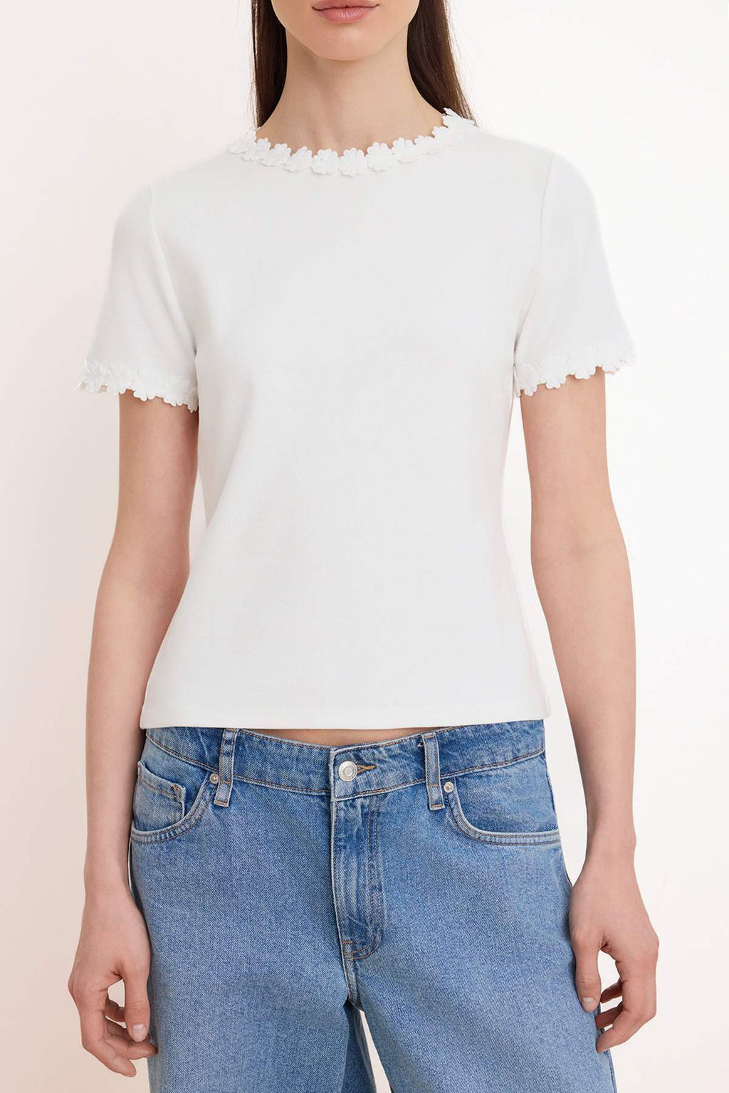 Ekru Regular/Normal Kal?p K?sa Kollu Aksesuar Detayl? %100 Pamuk Orme T-shirt TWOSS26TS00075 - Trendyolmilla фото 3