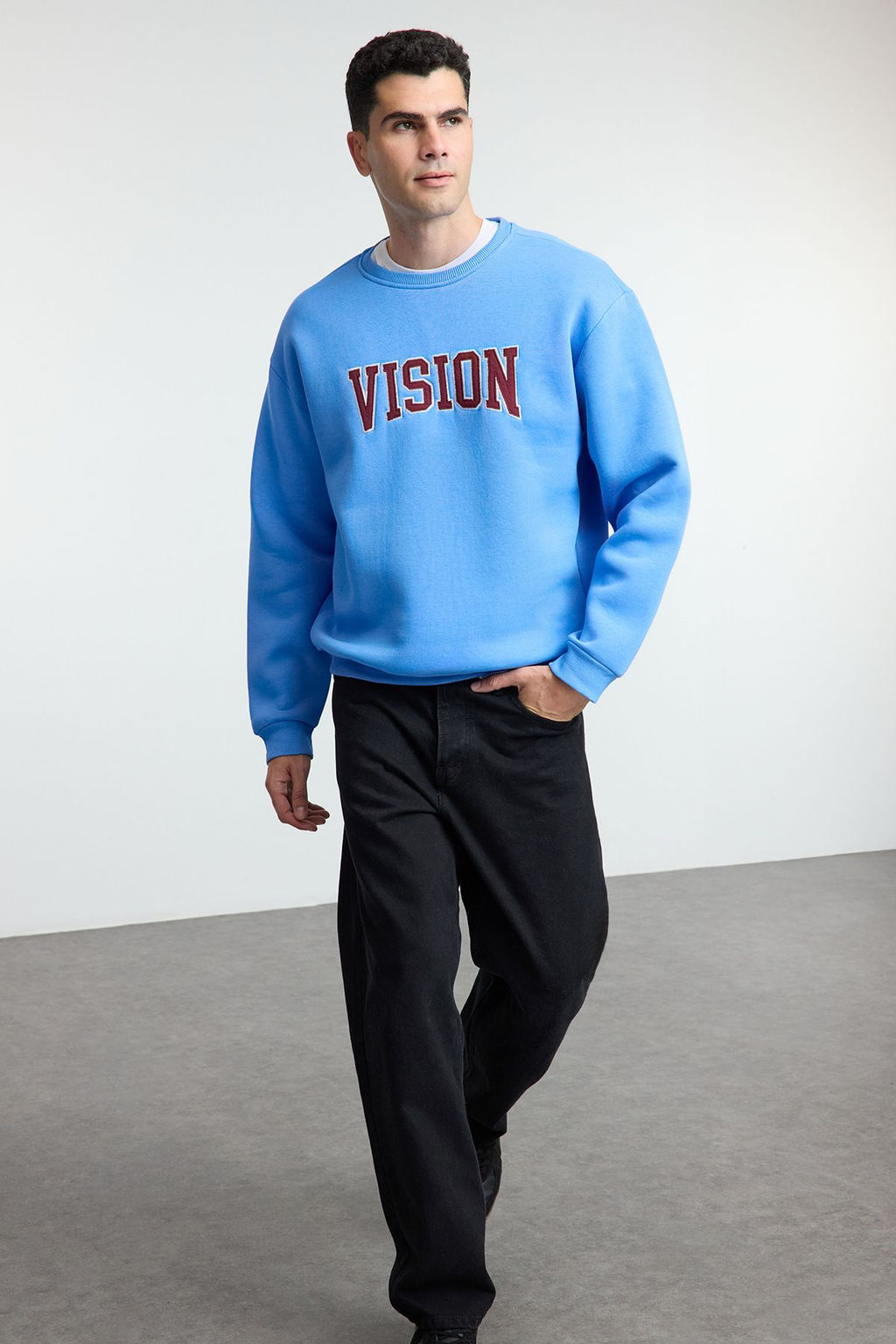 Mavi Unisex Oversize/Genis Kesim Nak?sl? Ici Polarl? Sweatshirt TMNAW25SW00015 - Trendyolmilla фото 2