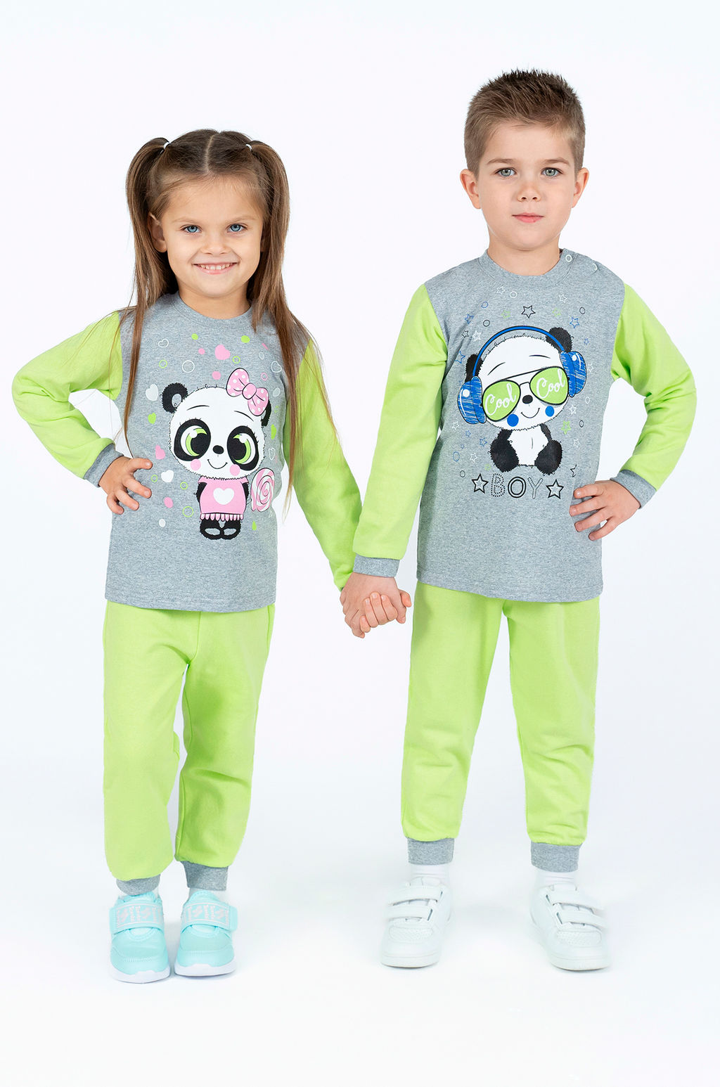 Костюм детский салатовыймеланж панда в наушниках