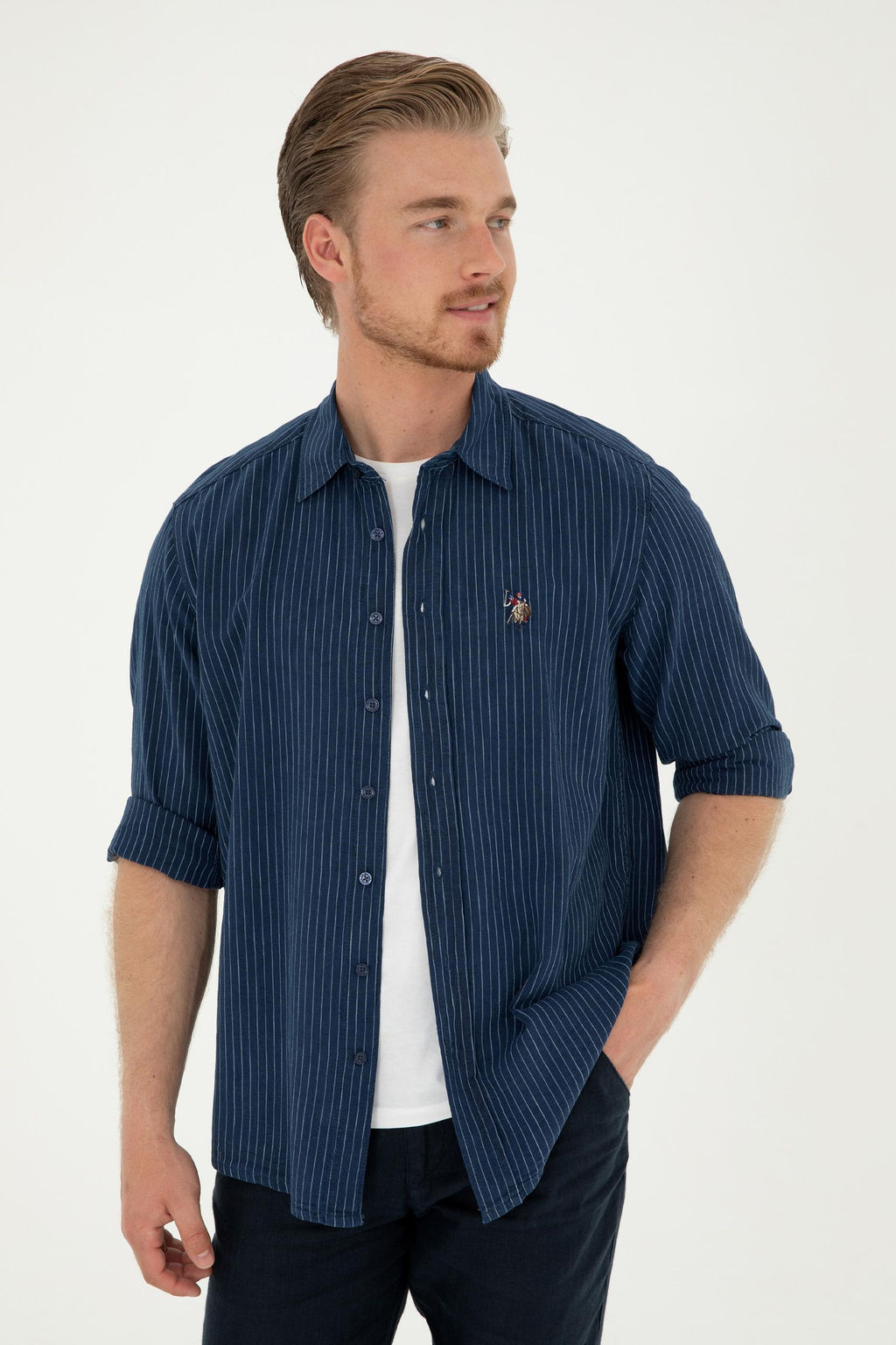 U. S. Polo Assn / Мужская темно-синяя джинсовая рубашка - U.s. polo assn фото 8