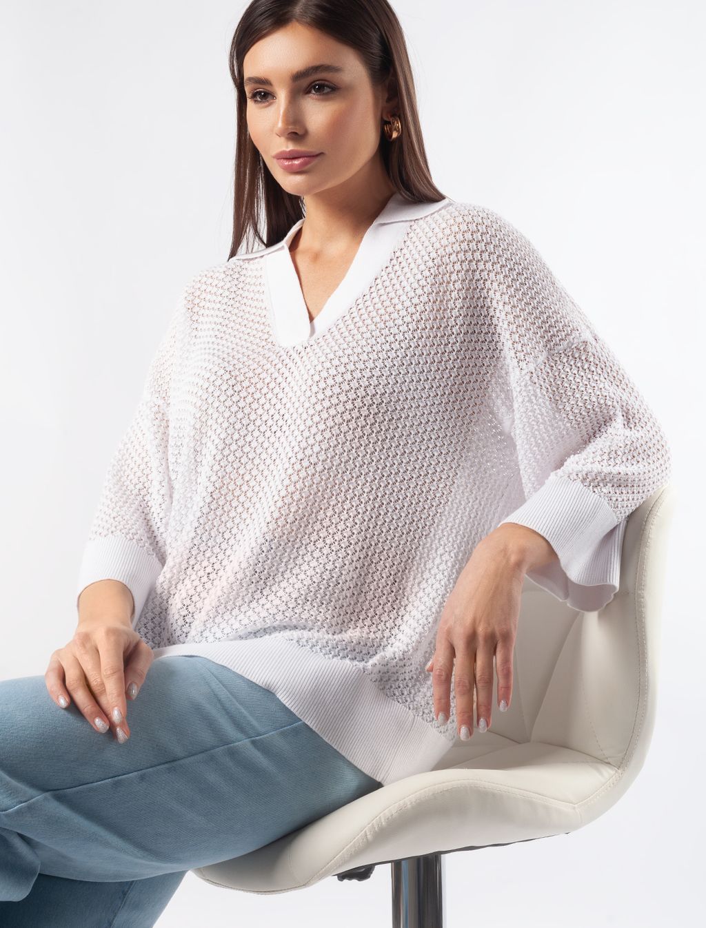 VILATTE / Поло изящной ажурной вязки из пряжи со льном