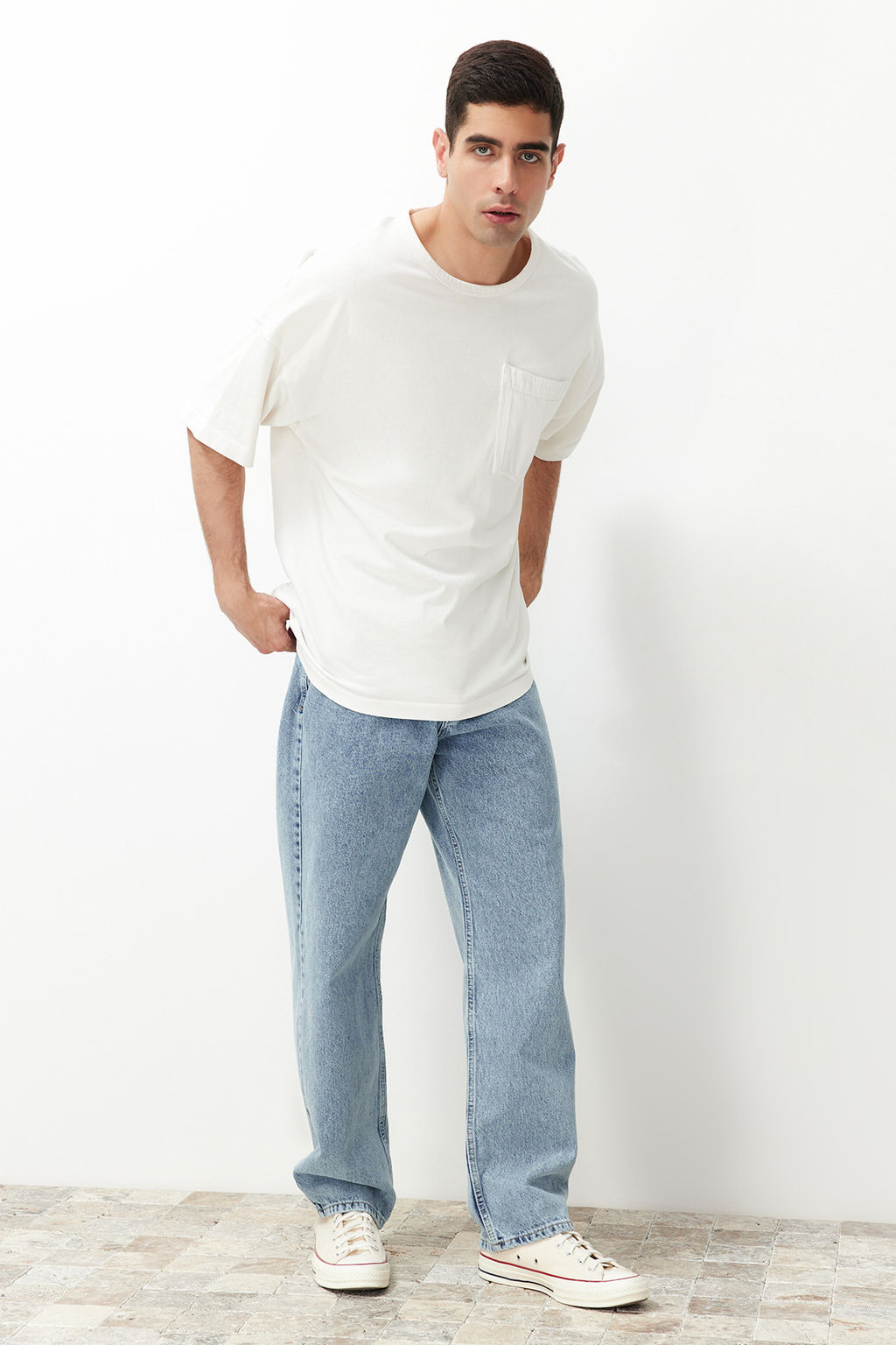 TRENDYOL MAN Ac?k Mavi %100 Pamuk Baggy Fit Jeans Bol Kot Pantolon TMNAW24JE00027 - Trendyolmilla фото 25