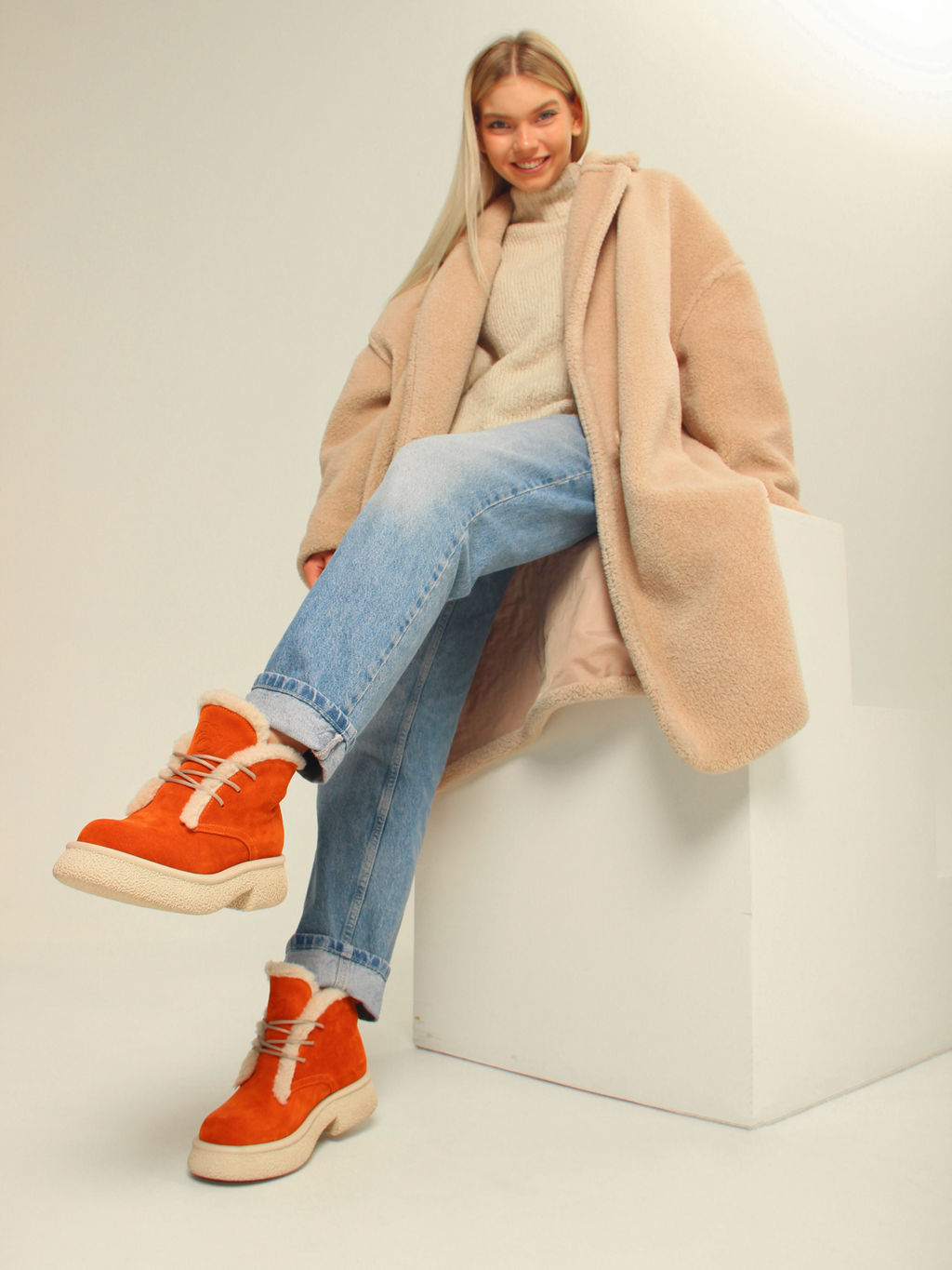 Ботинки 308.агатаw.Мандарин замша з/шерсть